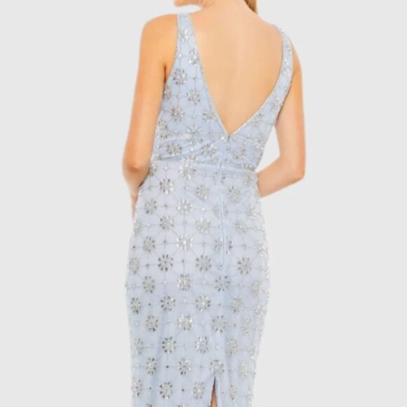 MAC DUGGAL A93744 EMBELLISHED MESH V-NECK SLEEVELSSS POWDER BLUE GOWN 18 - Picture 6 of 7